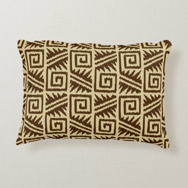 Ikat Aztec Muster - Dunkelbraun und Tan Dekokissen (Rückseite)