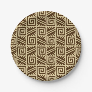 Ikat Aztec Muster - Dunkelbraun und Tan Pappteller
