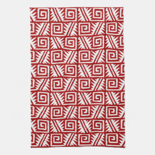 Ikat Aztec Muster - Dunkelrot und Weiß Handtuch