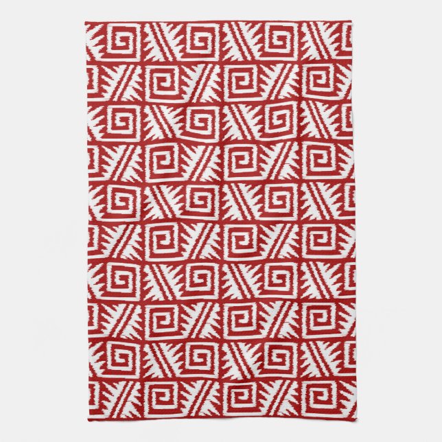 Ikat Aztec Muster - Dunkelrot und Weiß Handtuch (Vertikal)