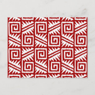 Ikat Aztec Muster - Dunkelrot und Weiß Postkarte
