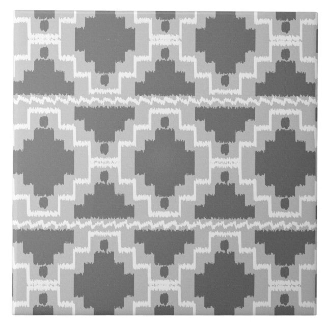 Ikat Aztec-Muster - dunkles und helles Grau Fliese (Vorderseite)