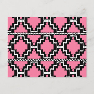 Ikat Aztec Muster - Fuchsienrosa, Schwarz und Weiß Postkarte