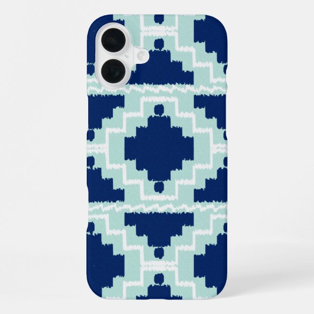 Ikat Aztec-Muster - Indigo und hellblau iPhone 16 Plus Hülle (Rückseite)