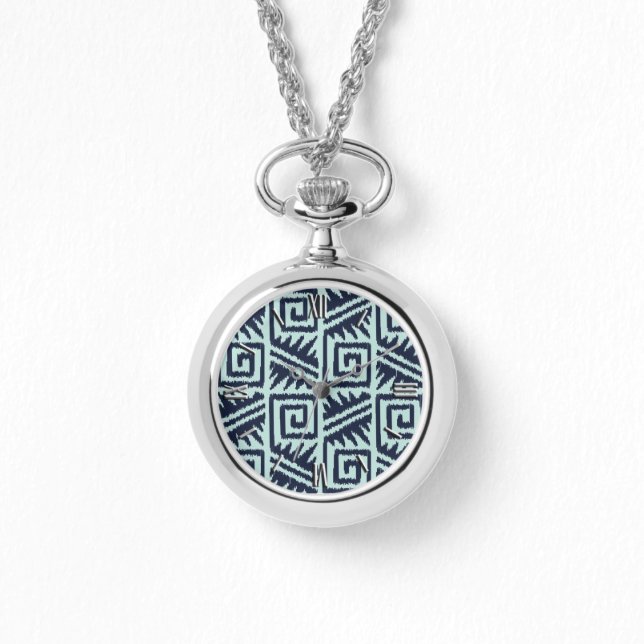 Ikat Aztec-Muster - Indizes und Lichtblau Armbanduhr (Vorderseite)