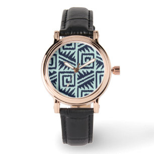 Ikat Aztec-Muster - Indizes und Lichtblau Armbanduhr