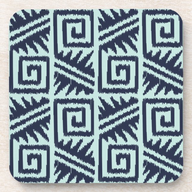 Ikat Aztec-Muster - Indizes und Lichtblau Getränkeuntersetzer (Vorderseite)