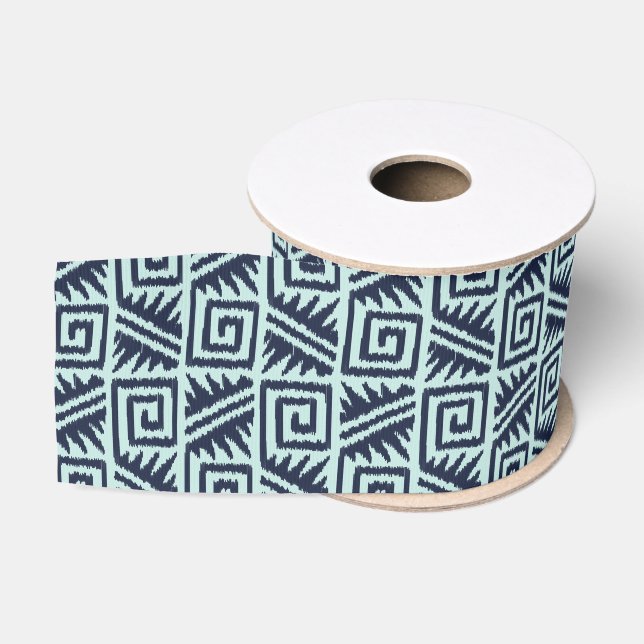 Ikat Aztec-Muster - Indizes und Lichtblau Ripsband (Spule)