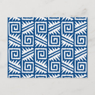 Ikat Aztec Muster - Kobalt Blau und Weiß Postkarte