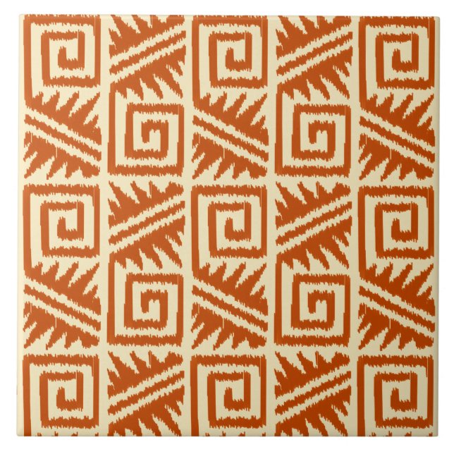 Ikat Aztec Muster - Mandarin und Light Orange Fliese (Vorderseite)
