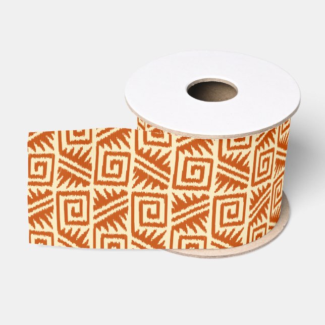 Ikat Aztec Muster - Mandarin und Light Orange Ripsband (Spule)