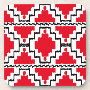 Ikat Aztec Muster - Rot, Schwarz und Weiß Getränkeuntersetzer