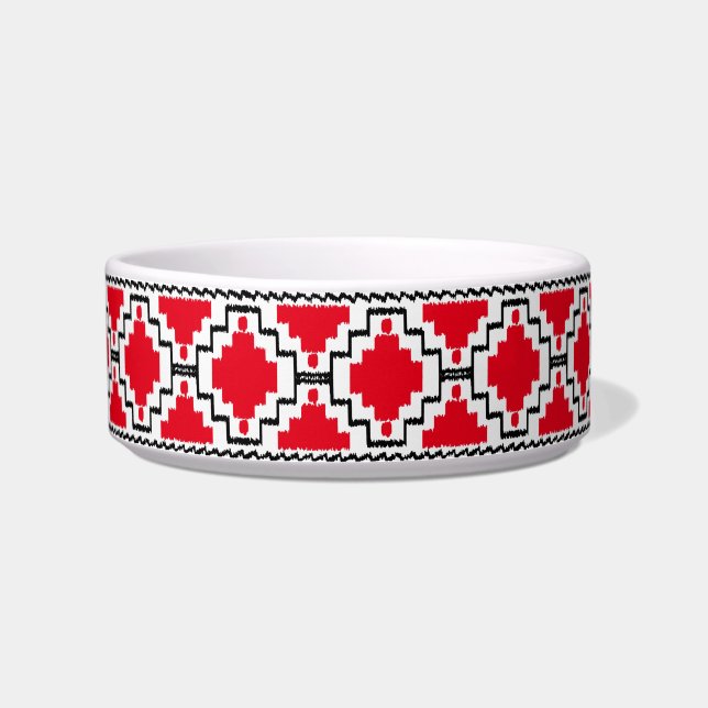 Ikat Aztec Muster - Rot, Schwarz und Weiß Napf (Links)