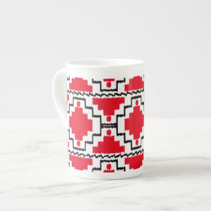 Ikat Aztec Muster - Rot, Schwarz und Weiß Prozellantasse