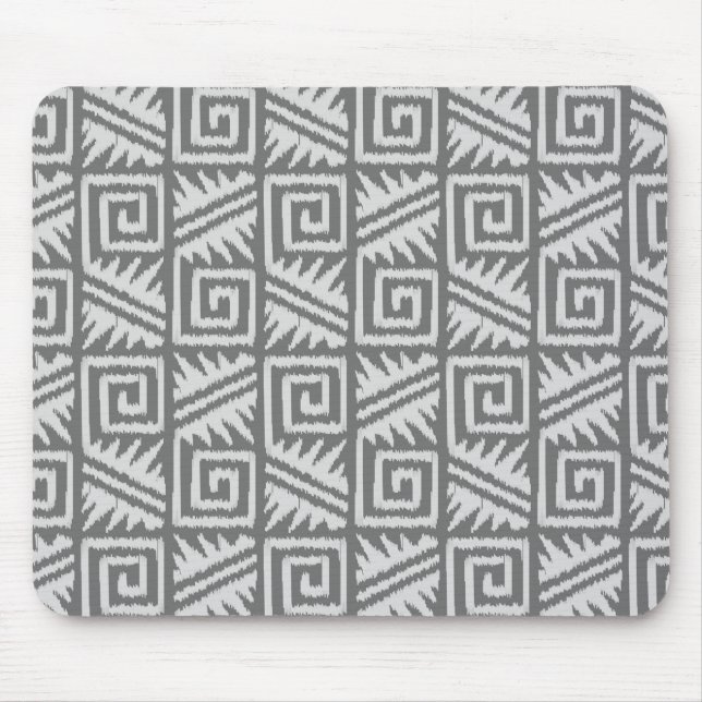 Ikat Aztec Muster - Schatten von Grau/Grau Mousepad (Vorne)