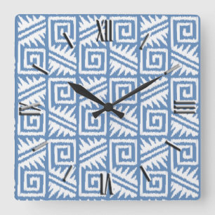 Ikat Aztec Muster - Sky Blue und White Quadratische Wanduhr