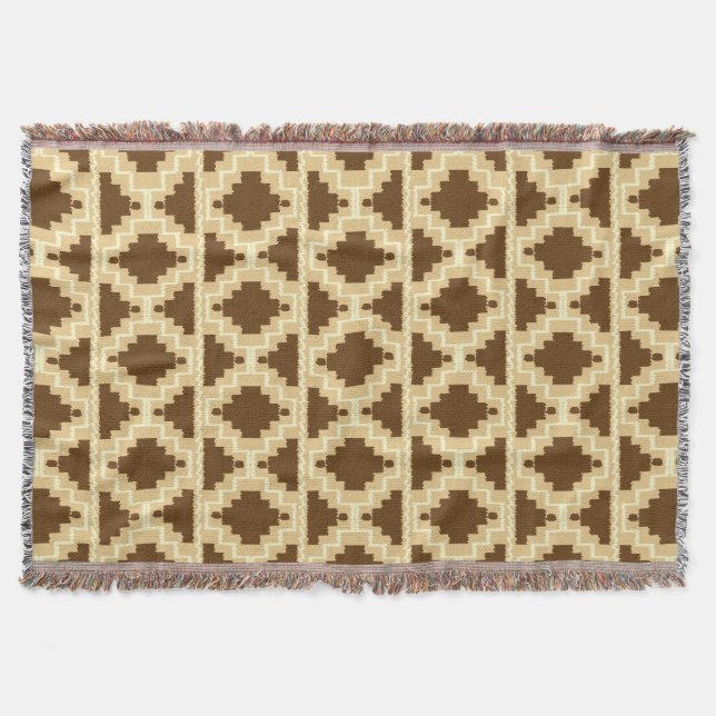 Ikat Aztec Muster - Tan, Braun und Creme Decke (Vorderseite)