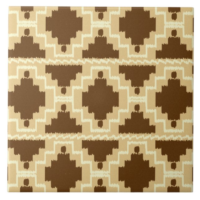 Ikat Aztec Muster - Tan, Braun und Creme Fliese (Vorderseite)