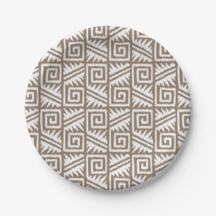 Ikat Aztec Muster - Taupe Tan und Creme Pappteller