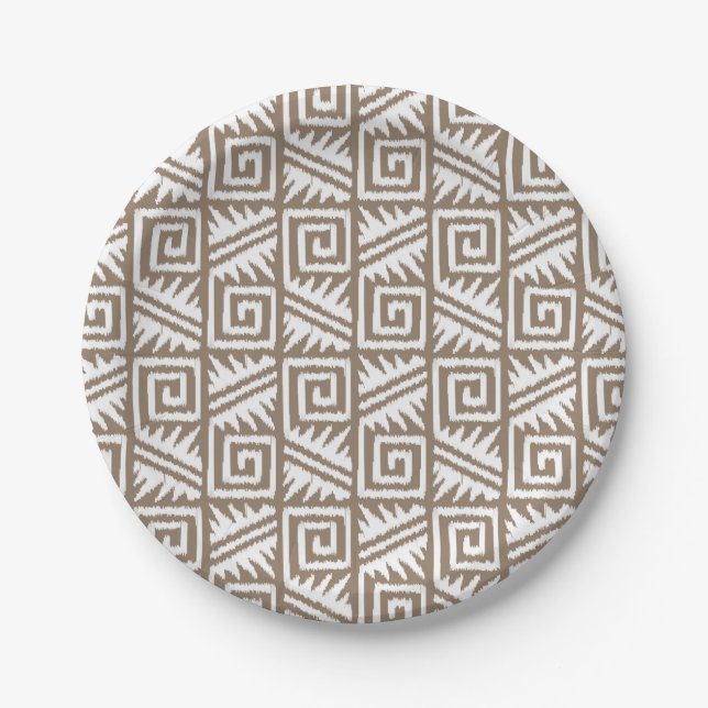 Ikat Aztec Muster - Taupe Tan und Creme Pappteller (Vorderseite)