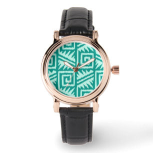 Ikat Aztec Muster - Türkis und Aqua Armbanduhr