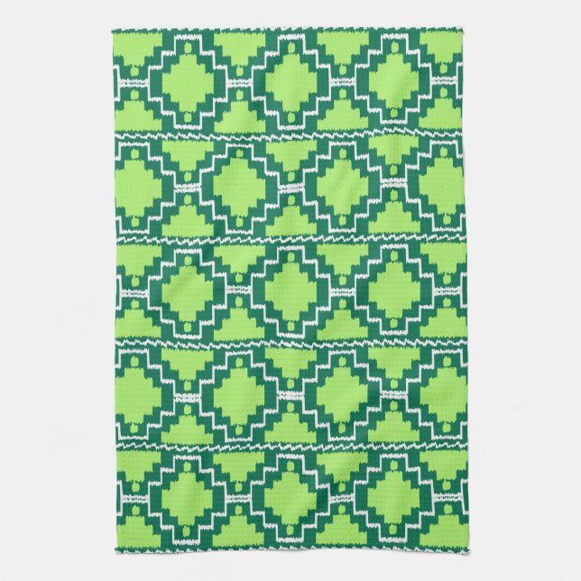 Ikat Aztec Muster - Wälder und Zitronen grün Handtuch (Vertikal)