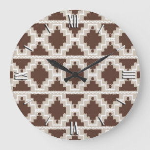 Ikat Aztec Pattern - Chocolate Brown and Taupe Große Wanduhr