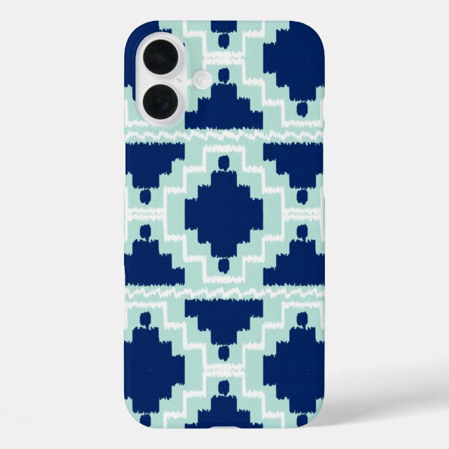 Ikat Aztec Pattern - Indizes und hellblau iPhone 16 Plus Hülle (Rückseite)