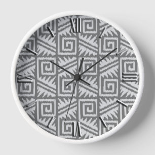 Ikat Aztec Pattern - Shades of Grey / Gray Wanduhr