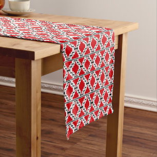 Ikat Aztec-Stamm, Rot, Schwarz und Weiß Kurzer Tischläufer