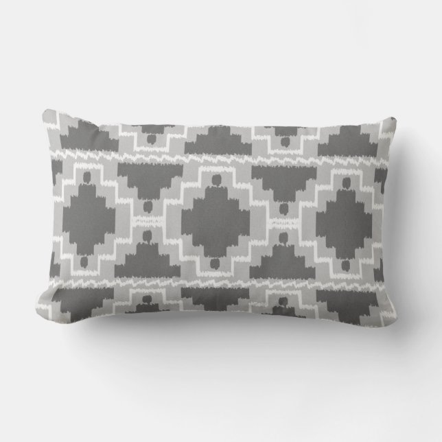 Ikat Aztec Tribal - Dunkel und leicht grau/grau Lendenkissen (Vorderseite)