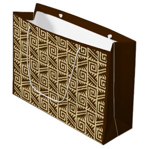 Ikat Aztec Tribal - Dunkelbraun und Tan Große Geschenktüte