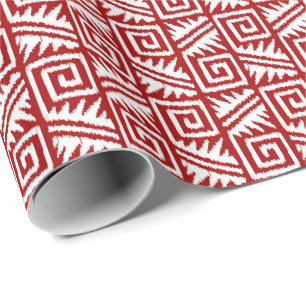 Ikat Aztec Tribal - Dunkelrot und Weiß Geschenkpapier