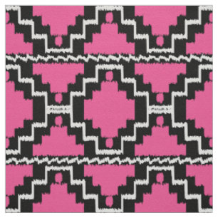 Ikat Aztec Tribal - Fuchsia Pink, Schwarz und Weiß Stoff