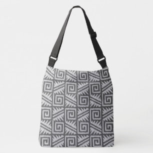 Ikat Aztec Tribal - Kohle und Silbergrau Tragetaschen Mit Langen Trägern