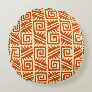 Ikat Aztec Tribal - Mandarin und Hellorange Rundes Kissen