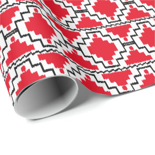 Ikat Aztec Tribal - Rot, Schwarz und Weiß Geschenkpapier