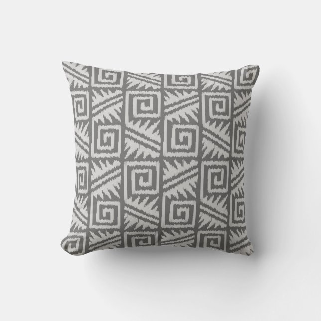 Ikat Aztec Tribal - Schatten von Grau/Grau Kissen (Vorderseite)
