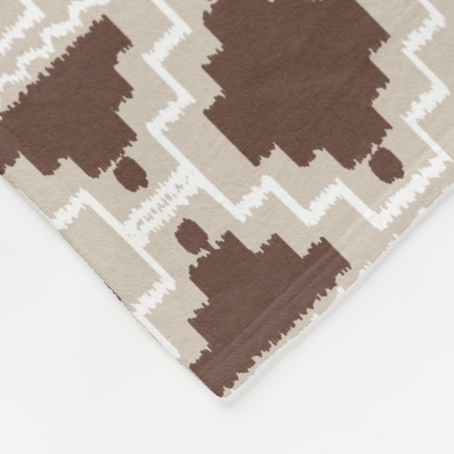 Ikat Aztec Tribal - Schokoladenbraun und Taupe Fleecedecke (Ecke)