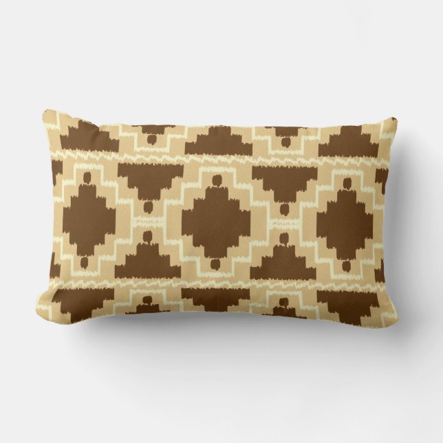 Ikat Aztec Tribal - Tan, braun und Creme Lendenkissen (Vorderseite)