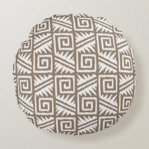 Ikat Aztec Tribal - Taupe Tan und Creme Rundes Kissen