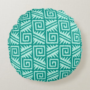 Ikat Aztec Tribal - Türkis und Aqua Rundes Kissen