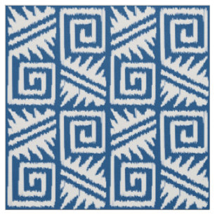 Ikat Azteke - Denim-Blau und Weiß Stoff