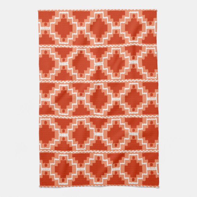 Ikat aztekisches Muster - Rost, Orange und Weiß Küchentuch (Vertikal)