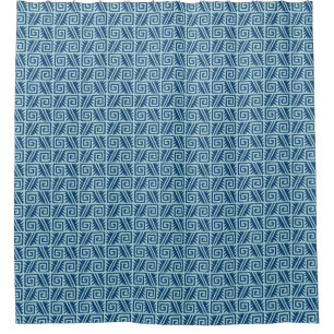 Ikat aztekisches Stammes- - Indigo und hellblaues Duschvorhang