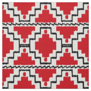 Ikat aztekisches Stammes- - Rot, Schwarzweiss Stoff