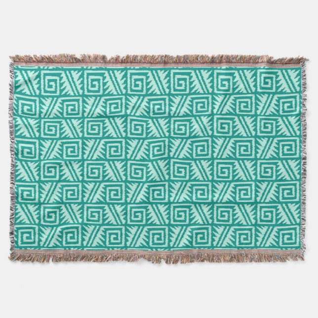 Ikat aztekisches Stammes- - Türkis und Aqua Decke (Vorderseite)