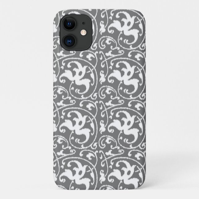 Ikat Blumendamast - Grau/Grau und Weiß Case-Mate iPhone Hülle (Rückseite)