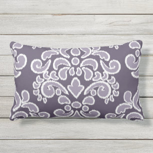 Ikat Blumendamast-Pflaume und Lavendel Kissen Für Draußen