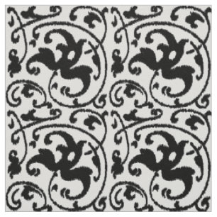 Ikat Blumendamast - Weiß und Schwarzes Stoff